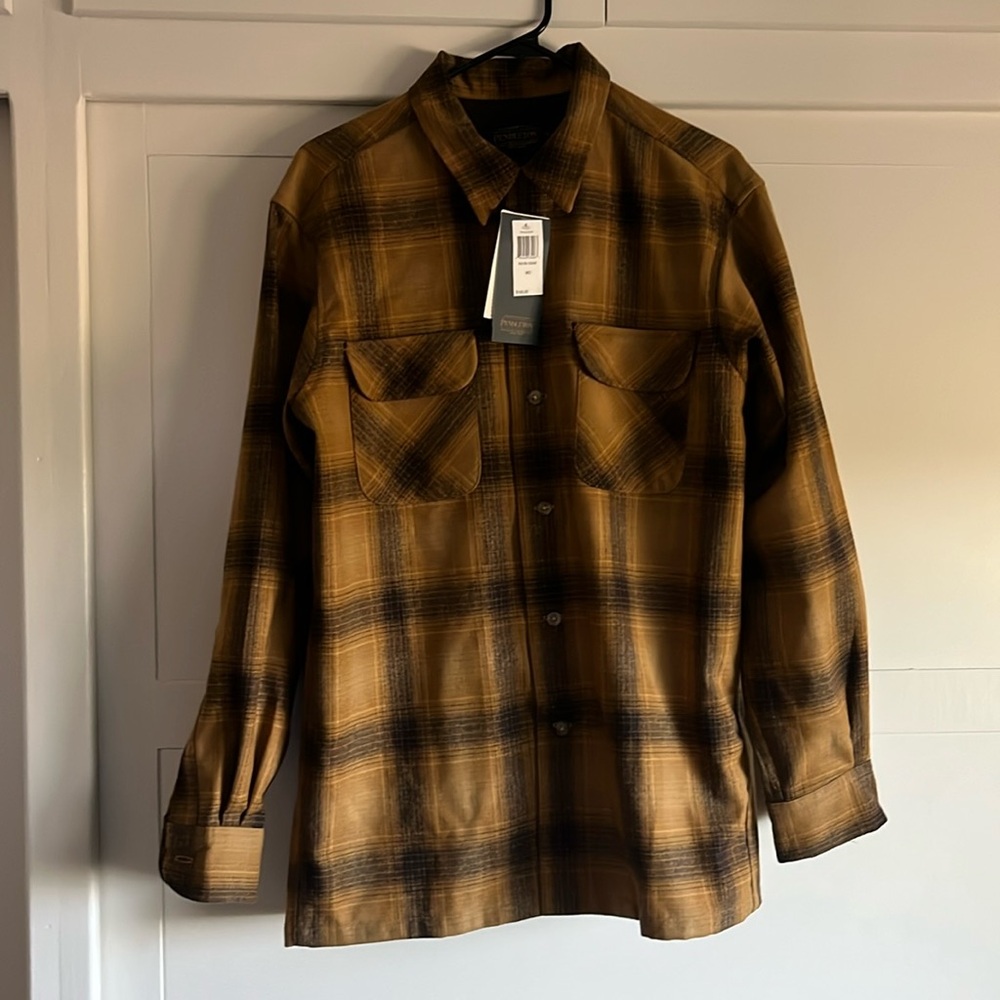NWT Pendleton Board Shirt sz Medium Gold and grey Plaid Button-Up Shirt